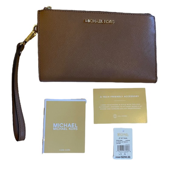 Michael Kors Jet Set Double Zip Brown Wallet NWT - Picture 1 of 13